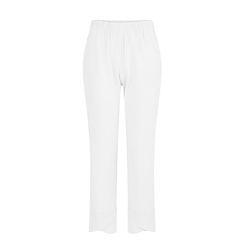 Generic Linen Pants Women Petite 2024 Summer Pants For Women Casual Pockets Cotton Linen Wide Leg Drawstring Elastic Waist Capris Crop Pants Slacks Trendy 2024 Pajamas Tall Long Straight Leg Vacation3