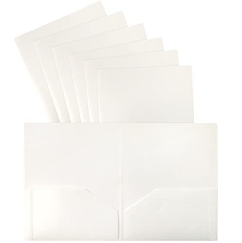 Heavyweight White Plastic 2 Pocket Portfolio Folder, 24 Pack, Letter Size Poly Folders By Better Office Products, 24 Pack, White #TOP12
