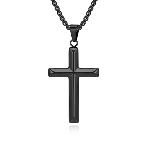 Collier croix homme acier noir 60cm idée cadeau anniversaire homme