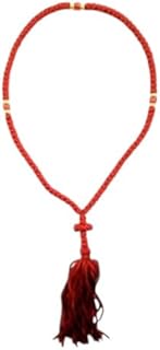 IconsGr Hecho a mano Griego Ortodoxo Cristiano Bendito cordón de oración colgante Chotki, Komboskini, 100 nudos, color rojo del monte Athos (Grecia)