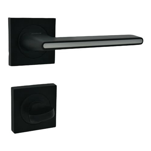 domino ONYKS - QR - Poignée de porte de WC - Rosace carrée pour portes de salle de bain - Ensemble de rosace chromée/blanche - Garniture de porte ONYKS - QR Black/White