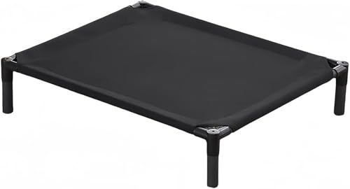 Vskd夏用ペットベッド 猫用犬用 脚付きの小型犬キャンプ用ベッド 猫の温度調節 犬の温度調節 猫の寝床 通気性 猫の巣 夏は地面から離れて洗える 涼しい巣 四季を通して使える (厚くなった黒色,S 50*50*12cm)