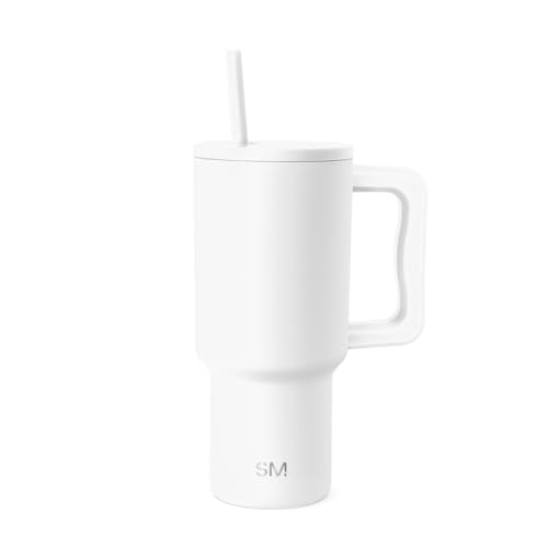 Simple Modern 30 oz Trek Tumbler with Handle and Straw | Insulated Stainless Steel Water Bottle Iced Coffee Cup Travel Mug | Gifts for Women | Trek Collection | 890ml | Winter White