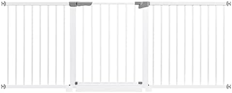 Extra Wide Baby Gate for Stairs, Dog Gates for The House Doorways and Hallways Indoor/Outdoor, Super Aide and Justable pet Gate and Versatile Play Yard, White Child Gate, Pressure Mounted Wall mounts