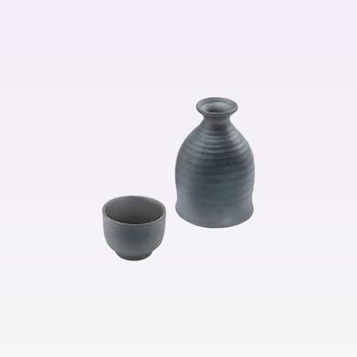 Tokyo Matcha Selection - Tokkuri Sake Server Bottle & Cup Set - BIZEN Black - 2 Size - Mino Ware [Standard Ship by SAL: NO Tracking Number & Insurance] (S: 180 ml/cc)