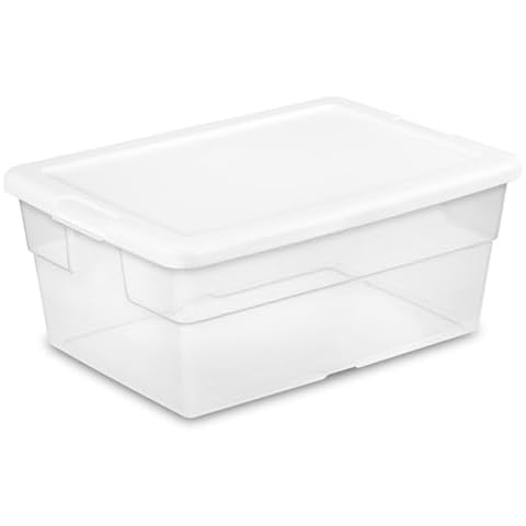 Sterilite 12-Pack Storage Box, Stackable Clear Plastic Bins with Snap-On Lids, 16 Quart Cover