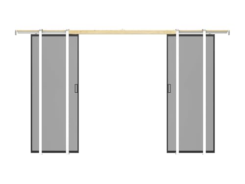 Vente-unique - Porte coulissante double avec systéme à galandage - aluminium et verre trempé fumé - 2 x H205 x L63 cm - LINCI II