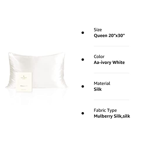 Yanibest Silk Pillowcase For Hair And Skin 22 Momme 600 Thread Count 100% Mulberry Silk Bed Pillowcase With Hidden Zipper, 1 Pack Queen Size Pillow Case White #TOP6