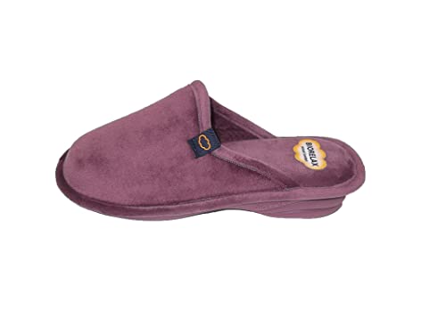 Zapatilla de Estar por casa/Mujer/Biorelax/Material :Suapel/Suela Goma Antideslizante/Cámara de Aire/Cuña 3cm/Nube Bordada/Color Malva/Talla 39