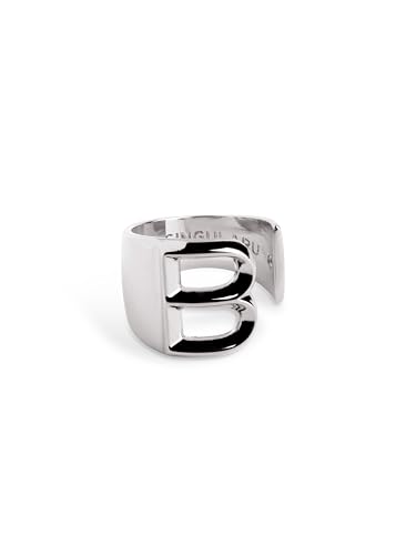 SINGULARU - Anillo Personalizado Letter Signet. Macizo Ajustable. Latón con Acabado Baño de Oro de 18 Kt. Talla Unica. Joyas para Mujer. Letra B