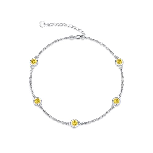 Image of Dorunmo Heart Birthstone Bracelets 925 Sterling Silver Round Birthstone Anklet for Women Birthday Jewelry Gifts for Girlfriend Wife Mother Her