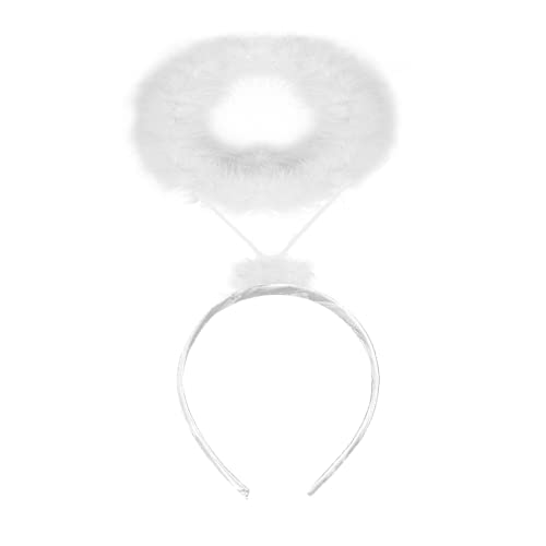 Funcredible Angel Halo Headband - Extra Feather White Angel Hair Band - Halloween Angel Costume Accessory | Fancy Cosplay Outfit Accessories for Adults, Teens and Kids