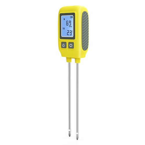Walfront Medidor de Temperatura de Potasio de Nitrógeno de 4in1 de Suelo con Pantalla Digital Sonda de Acero Inoxidable para Plantas de Jardín de Jardinería para Uso del Hogar