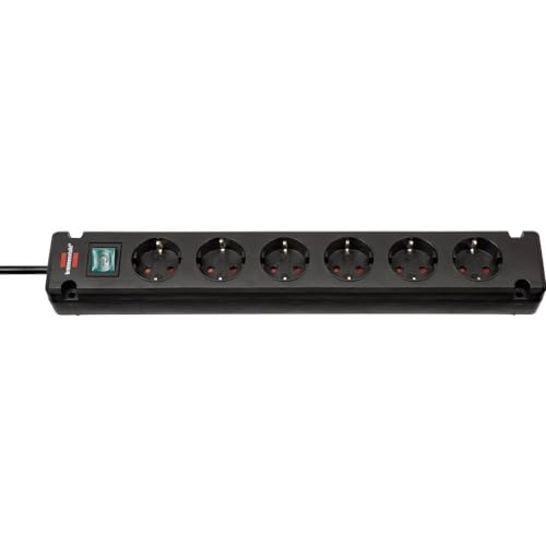 Brennenstuhl Bremounta regleta de enchufes de 6 Tomas con Interruptor (regleta eléctrica con Tomas de 90 Grados, regleta con opción de Montaje y Cable de 3m) Negro