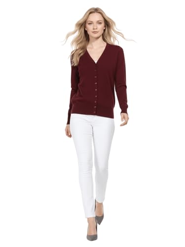 Image of YEMAK Women's Knit Cardigan Sweater - Long Sleeve V-Neck Basic Classic Casual Button Down Knitted Soft Lightweight Top