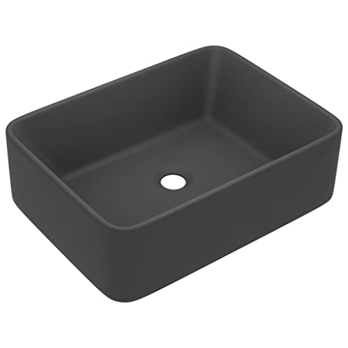vidaXL Lavabo de Luxe Vasque à Poser de Toilette Lave-Mains de Salle de Bain Salle Cosmétique Rectangulaire Gris Foncé Mat 41x30x12 cm Céramique