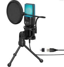 Desktop USB Computer Microphone Condenser Microphone with Foldable Tripod P-o-p Filter for PC Video Recording MIC
