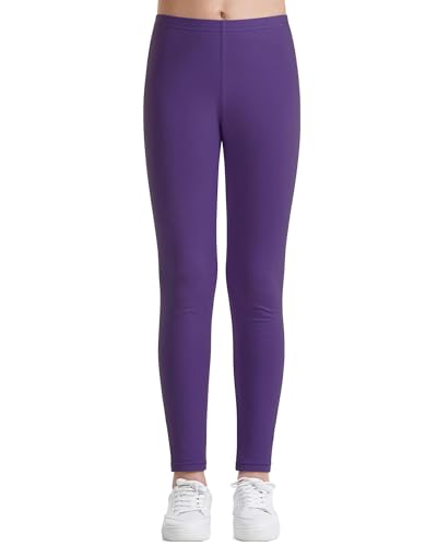 Auranso Leggings Mädchen Sport Baumwolle Kinder Hosen Lange Blickdicht 134-140 Lila