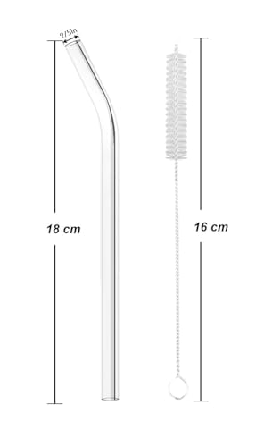 Image of E-COSMOS 5-Piece Reusable Glass Straw Set, 4 Bent Transparent Straws with 1 Cleaning Brush, Elegant Glass Drinking Straws for Hot or Cold Drinks, (4 Bent +1 Brush)