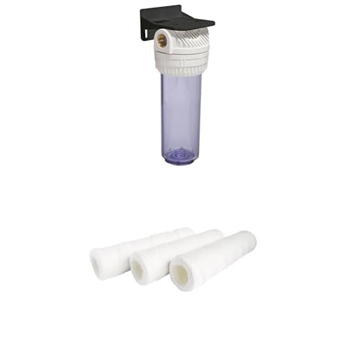 Bundle AQUAWATER - Porte filtre simple nu 10", Lot de 3 cartouches filtrantes anti-sédiments 20 microns pour réfrigérateur, et 2 joints toriques pour étanchéité optimale