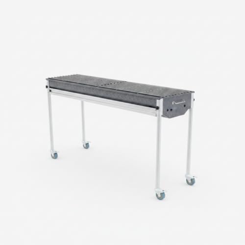SiaBiced Barbacoa de Carbón Grande de Acero Inoxidable y Acero, Plegable y Portátil, para Jardín y Exterior, Comercial 120x20cm con bandeja de carbón, rejilla, cenicero y soporte con ruedas