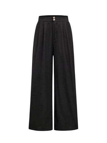 Image of OYOANGLE Girl's Pleated Wide Leg Pants Button Zipper Fly High Waisted Long Trousers with Pocket