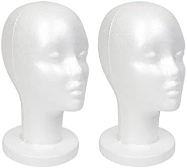 Studio Limited White Foam Mannequin Head Display, Styrofoam Wig Head (2 pack)