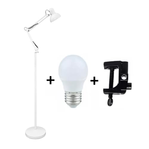 Luminária Piso Chão 1,90m Articulada Abajur Gimpo 930B + 1 Lâmpada LED + Garra Cor: BRANCO
