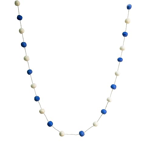 De Kulture Handmade Premium Wool Felt Micro POM POM Garland Eco Friendly Halloween Wall Hanging Home Office Theme Party Holiday Decoration Banner | 24 Inches (Set of 4) (Blue & Off White)