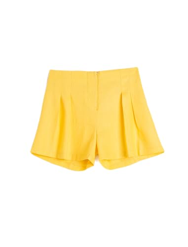 Pantalones cortos niñas de lino Koton color amarillo con pliegues de diseño clásico