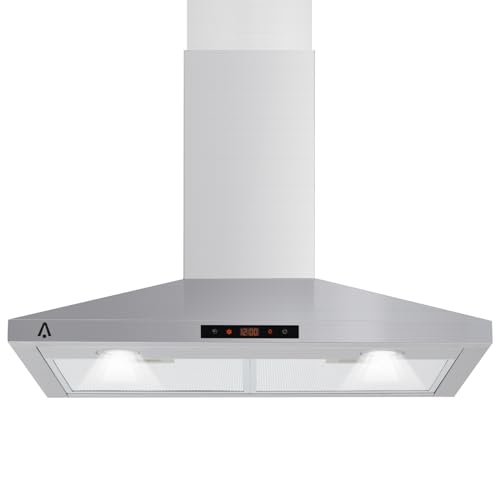 30 in Curved Glass Range Hood With Ducted/Ductless Convertible,265 Cfm Wall Mducted/Ductless Range Hood Steel With Touch Control 3 Speed Exhaust Fan,