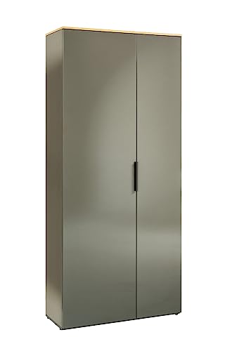 Composad Mueble Armario de la línea GALAVERNA con 2 Puertas y 6 estantes, Mueble de Entrada, Multiusos, Zapatero, (LxAxP) 82,3 x 187,8 x 35,1 cm, Gris Titanio Lacado, Roble mielado, Fabricado en