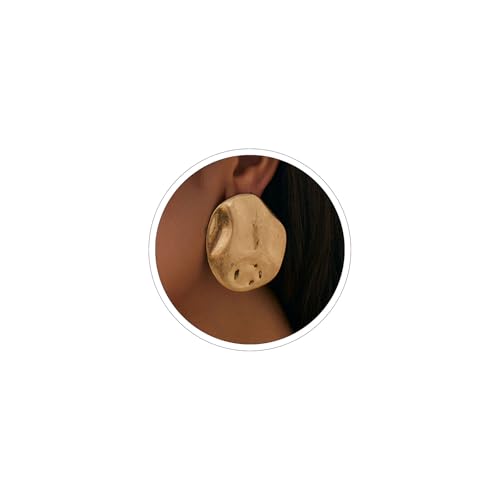 Gold Statement Earrings for Women Chunky Gold Earrings Big Statement Large Oval Round Pebble Shape Earring Irregular Geometric Drop Dangle Earring Chunky Jewelry (2 - G) by VRNGI - Used condition - US$8.15