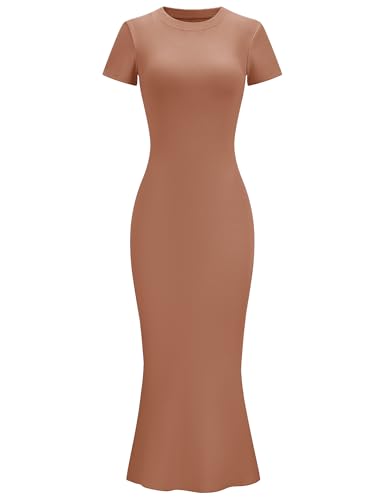 Image of LOMON Women Fishtail Hem Ribbed Maxi Dresses Summer Casual Stylish Y2k Sexy Fitted Lady Elegant Cotton Soft Lounge Dress