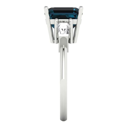 Clara Pucci 3 CT Asscher Cut Natural London Blue Topaz Ring for Women in 14K White Gold, 3 Stone Proposal Wedding Anniversary Designer Bridal Ring, Womens Solid Gold Ring3