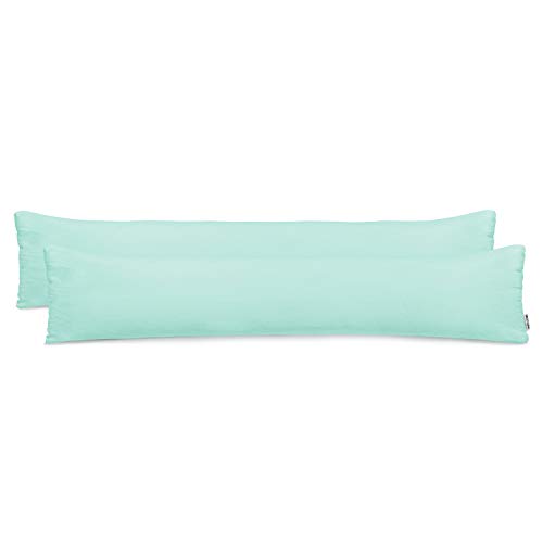 DecoKing 2 Pillowcases 40 x 200 cm Jersey 100% Combed Cotton Zip Light Turquoise Amber, 40 x 200 *2