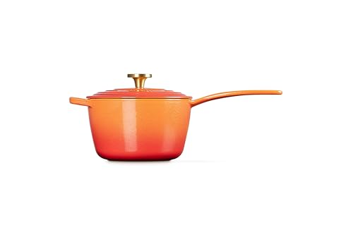 Le Creuset Enameled Cast Iron Signature Round Saucepan, 2.25 qt., Flamme Doree with Crucible Knob