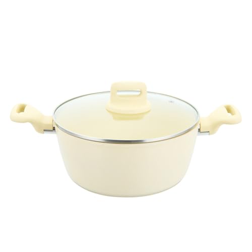 Stockpot with Lid Non Stick Cooking Pots with Tempered Glass Lid Induction Base Aluminum Casserole Pot for Cooking Soups & Brew Boiling Stews Pots (Cream, 28cm Stock Pot)
