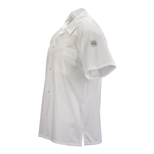Image of Mercer Culinary M60200WHL Millennia Unisex Cook Shirt with Wicking Mesh Back, Large, White