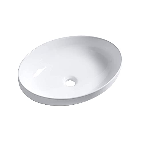 Oval Vessel Sink - Logmey 19"X14" Egg Shape Bathroom Vessel Sink Modern Above Counter White Porcelain Ceramic Bathroom Lavatory Vanity Vessel Sink Art Basin #TOP4
