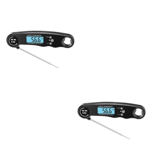 SOLUSTRE 2pcs Foldable Digital Meat Thermometer Cooking Thermometer with Backlight for Kitchen BBQ and Food Accurate Instant Read Probe Compact Lightweight Design Black