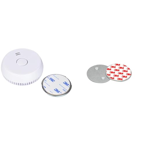 UNITEC Rauchwarnmelder mit Magnethalterung & Magnethalterung für Rauchmelder, Feuermelder, Rauchwarnmelder, rund, 70 mm Durchmesser, extrem starker Magnet, Montage ohne Werkzeug