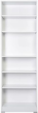 Absolute Deal 6-Tier Tall Bookcase Display Unit with Adjustable Shelving, Wood, White, 60 x 29 x 180 cm