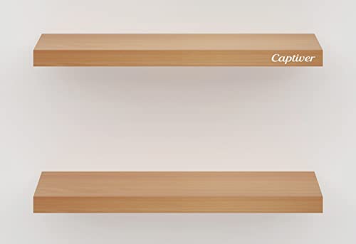 Image of Captiver Wooden Wall Mounted Display Shelf 2 Tier (12x30 CM,) Living Room Kitchen Storage Bedroom Showpiece Racks Study Designer Organiser (Beech)