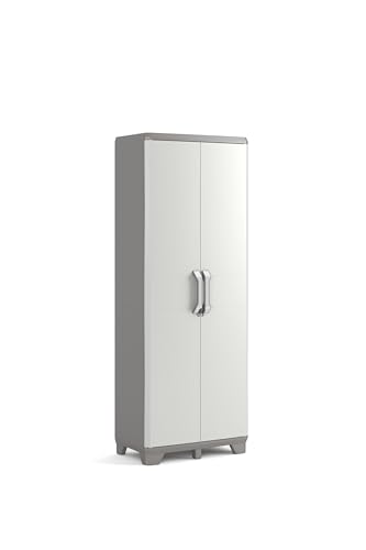 Keter Armoire Haute Utilitaire Groove - Armoire de Rangement en Résine - Étagères Modulables, Pieds Réglables - Cuisine, Garage, Atelier, Buanderie,...