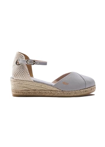 Image of Viscata Pubol Espadrille Canvas Low Wedges with Ankle Strap Spain Handmade 2 inch Heel Women's Sandals with Breathable Organic Cotton Canvas and 100% Natural Jute for all Occasions: Casual, Work, Party