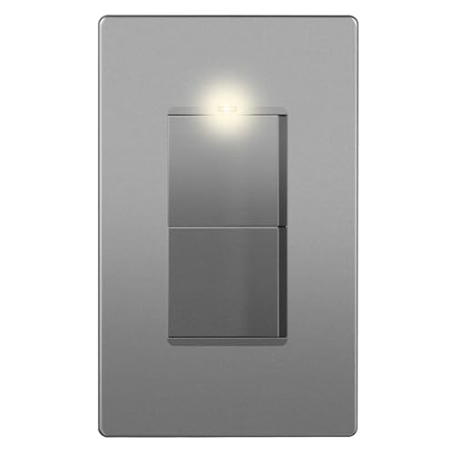 Image of LIDER Lighted Decorator Double Switch with Screwless Wall Plate, Combination Frameless Paddle Rocker Dual Light Switch, Single Pole, 15A 120V, UL Listed, Thermoplastic, Matte Space Gray, 1-Pack