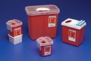 MCK15222860 - Covidien Phlebotomy Sharps Container AutoDrop 1-Piece 7.25H X 6.5W X 4.47D Inch Red Base Vertical Entry Lid