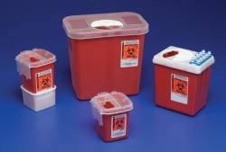 MCK15222860 - Covidien Phlebotomy Sharps Container AutoDrop 1-Piece 7.25H X 6.5W X 4.47D Inch Red Base Vertical Entry Lid