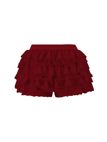 Image of Women Y2K Lace Multi-Layered Bloomers Lolita Ruffle Shorts Cute Mini Skirt | Tiered layers, elastic waist, pumpkin pants, for rave party /country concert /festival